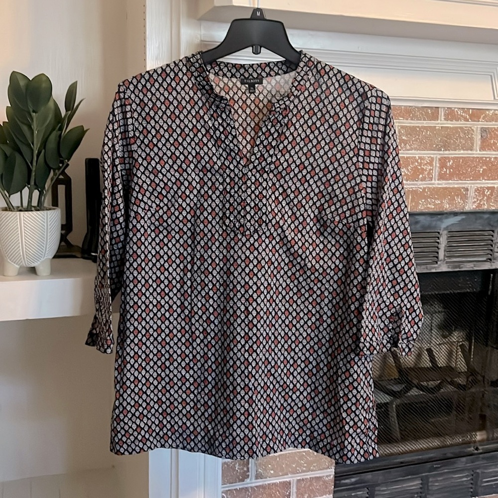 Loft Notch Neck 3/4 Sleeve Tunic Style 100% Cotton Blouse